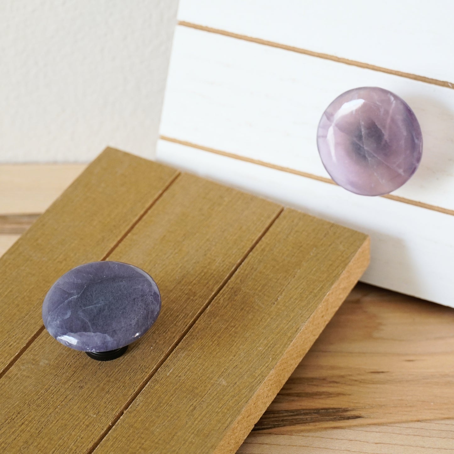Purple Fluorite Gemstone Cabinet Knob Pair