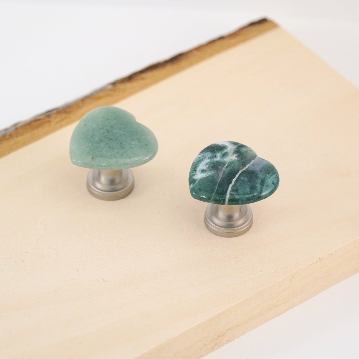 Gemstone Heart Cabinet Knob Pair - Aventurine & Green Moss Agate