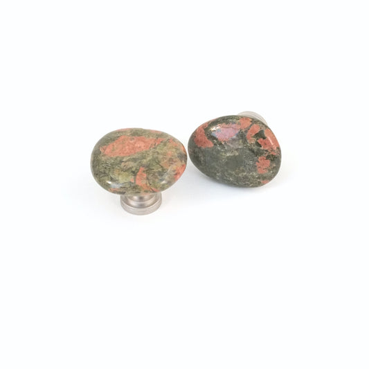 Unakite Semi-Precious Gemstone Knob Pair