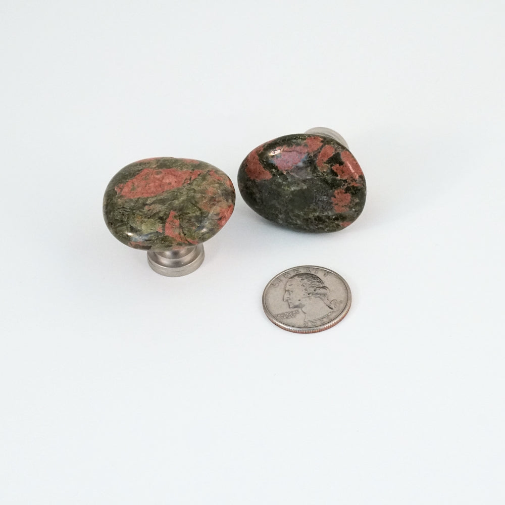 Unakite Semi-Precious Gemstone Knob Pair