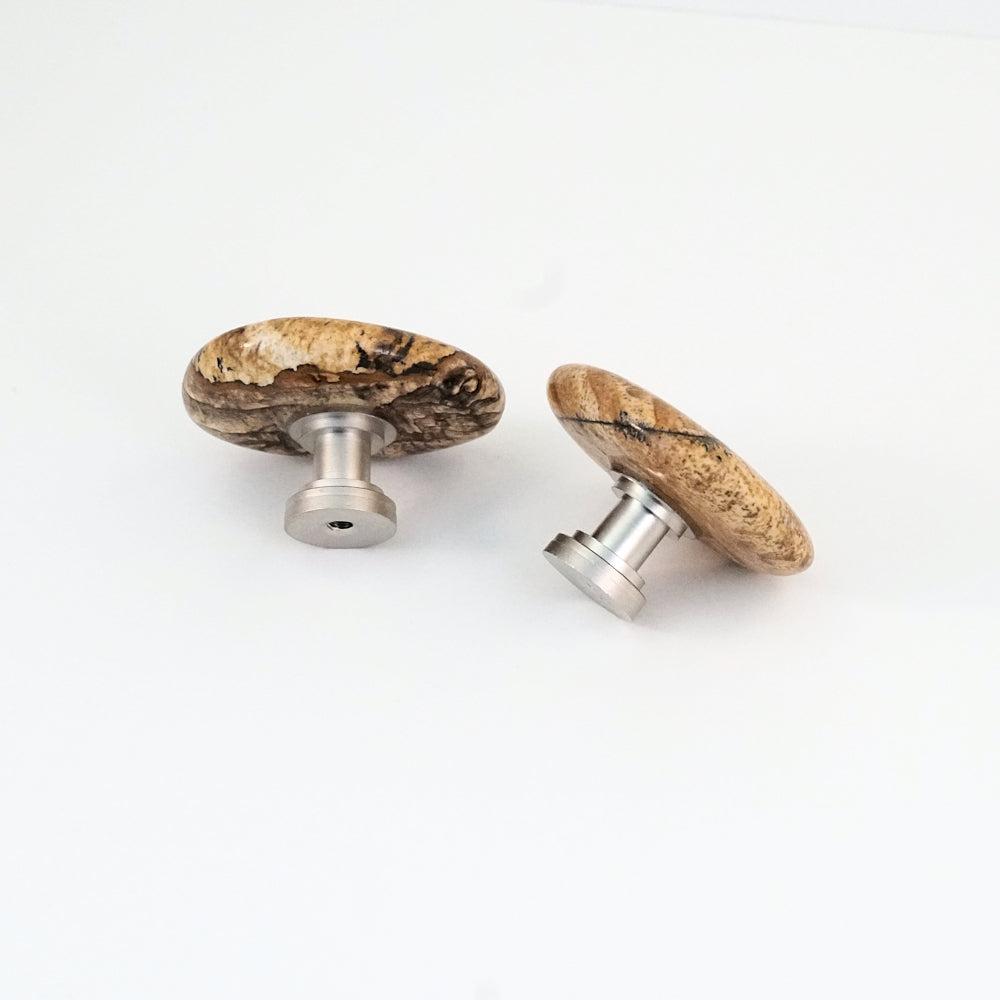 Picture Jasper Semi-Precious Gemstone Knob Pair