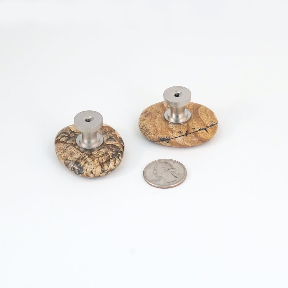 Picture Jasper Semi-Precious Gemstone Knob Pair