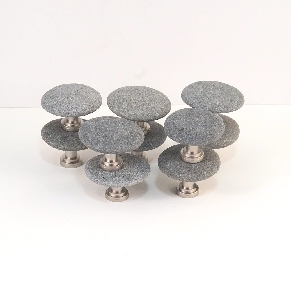 Matched Gray Round Stones on Satin Nickel - Set of 10