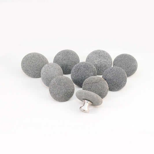 Matched Gray Round Stones on Satin Nickel - Set of 10