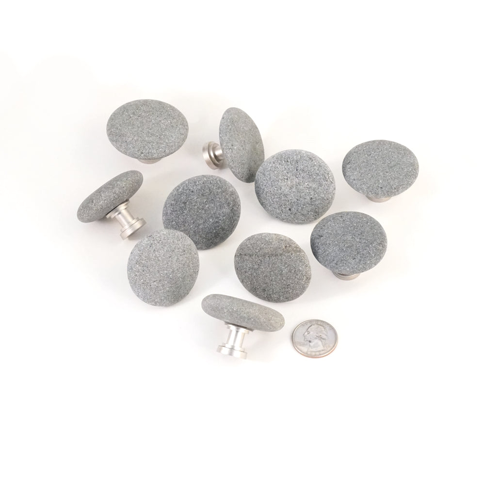 Matched Gray Round Stones on Satin Nickel - Set of 10