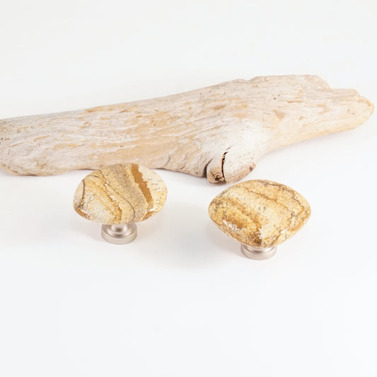 Picture Jasper Semi-Precious Gemstone Knob Pair