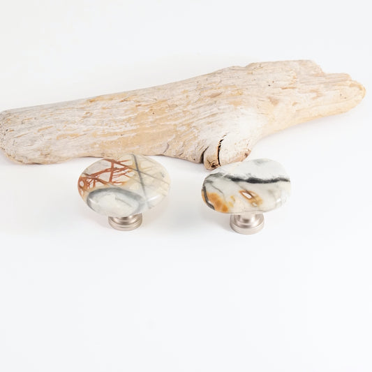 Picasso Jasper Semi-Precious Gemstone Knob Pair