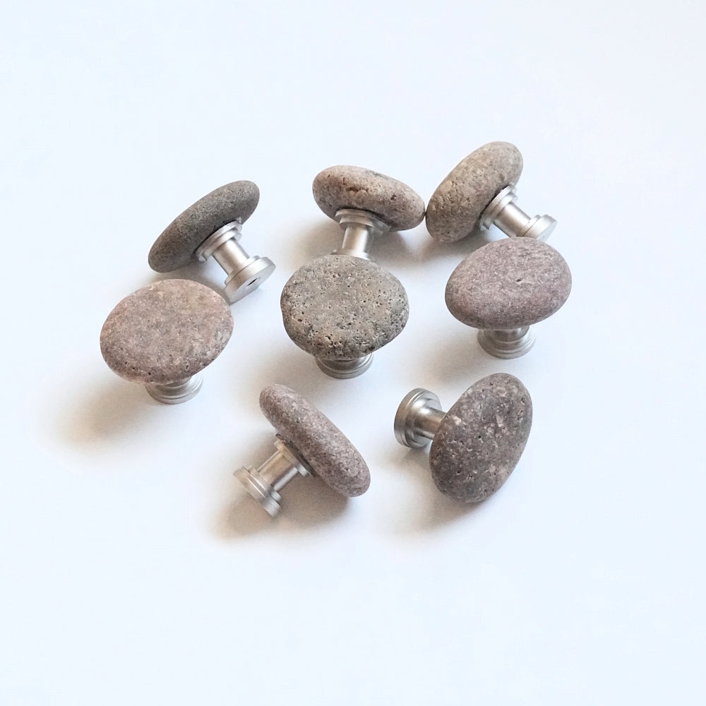 Warm Browns Natural Beach Stone Cabinet Knobs - Set of 8