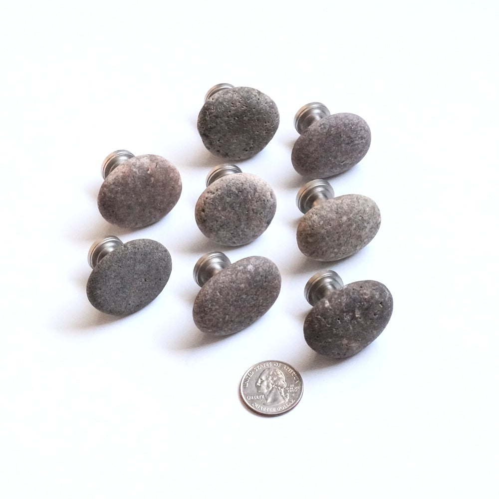 Warm Browns Natural Beach Stone Cabinet Knobs - Set of 8