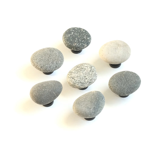 Set of 7 Mixed Cool Beach Stone Cabinet Knobs - Ready to Ship