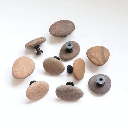 Bold Browns - Beach Rock Stone Pebble Cabinet Knobs - Set of 10