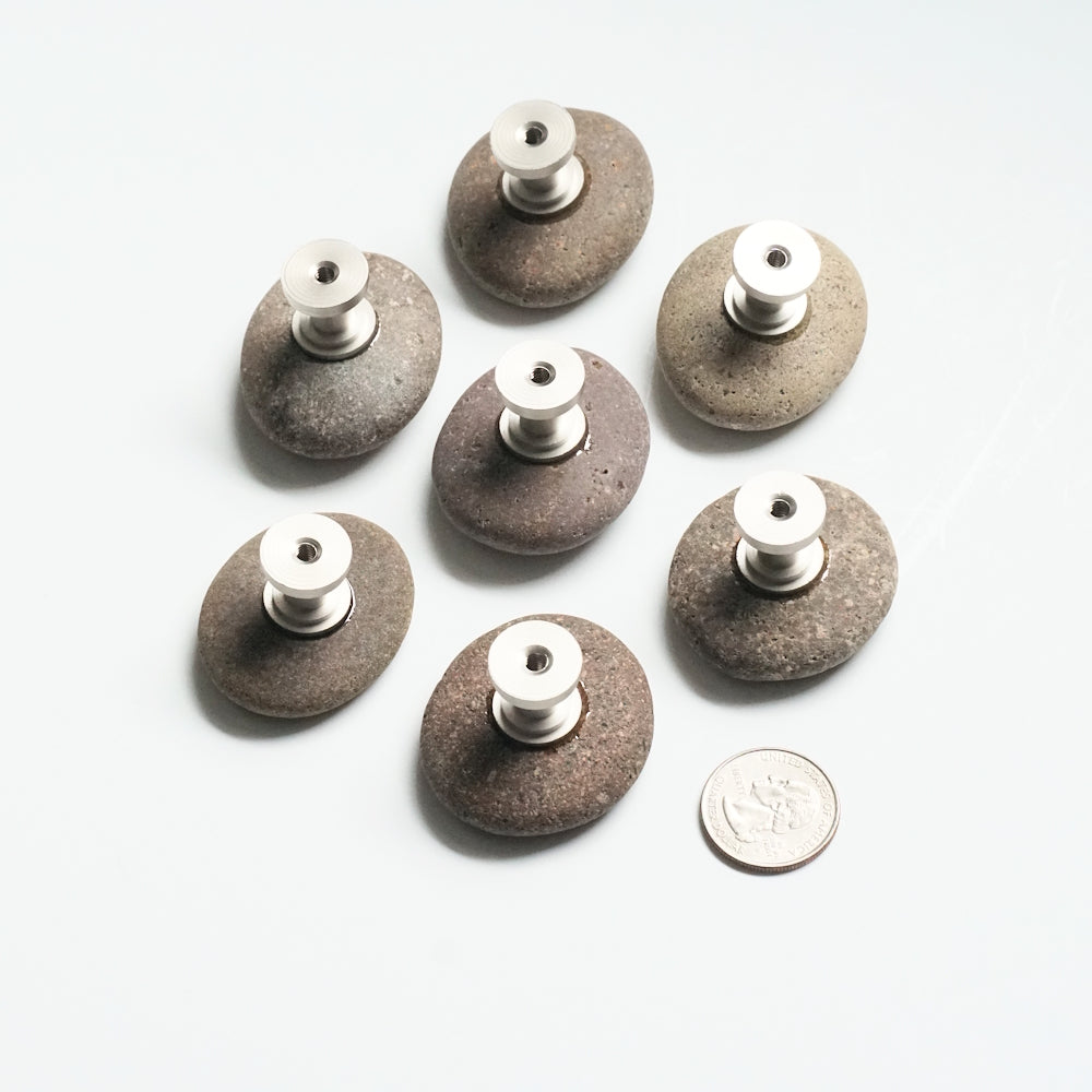 Coastal Cabinet Hardware - Set of 7 | Round Brown Beach Rocks