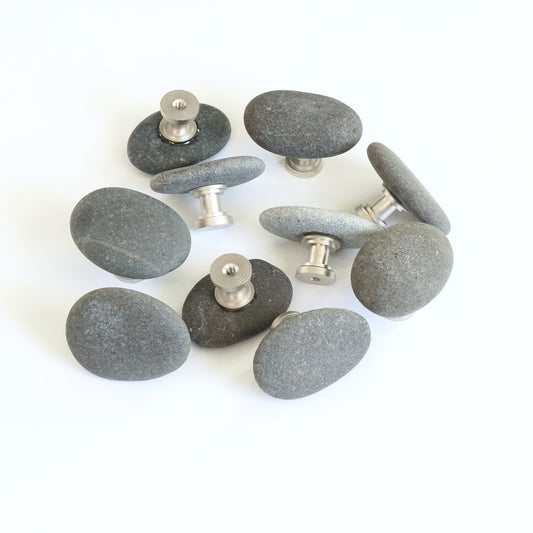 Beach Rock Cabinet Knobs - Set of 10 | Large Gray Mixed Stones