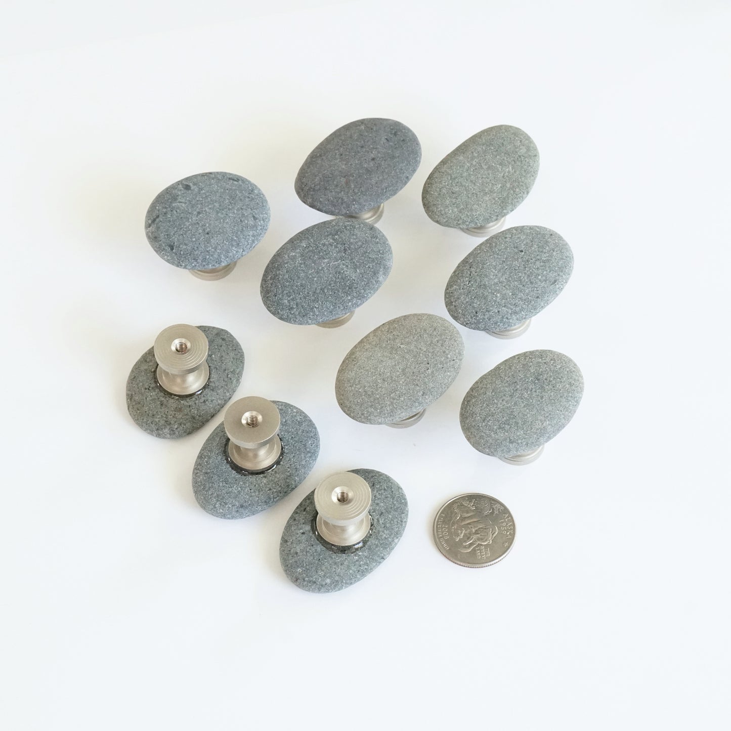Coastal Home Cabinet Hardware - Set of 10 | Matched Flat Gray Pebbles