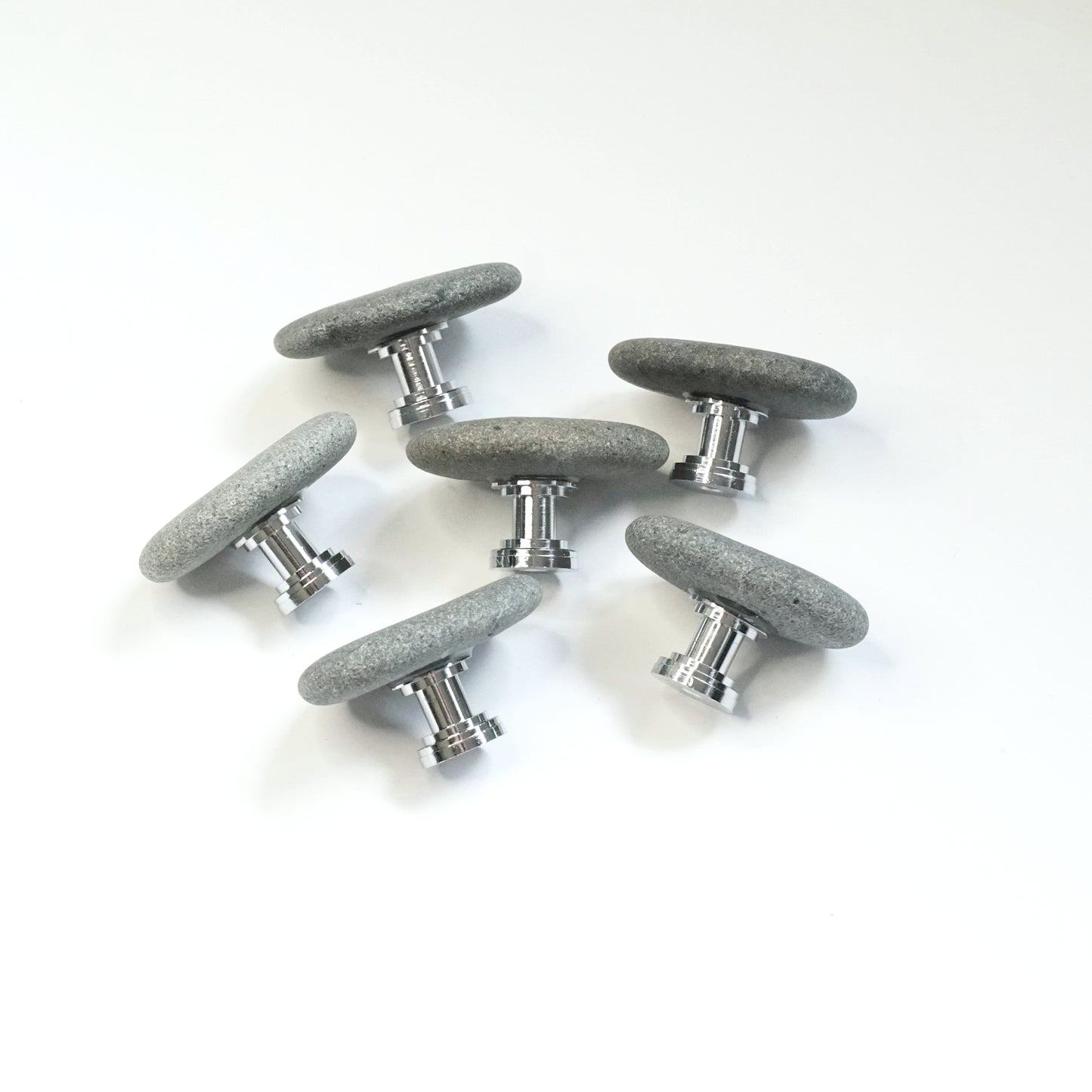 Natural Stone Cabinet Knobs - Set of 6 | Large Gray Pebbles