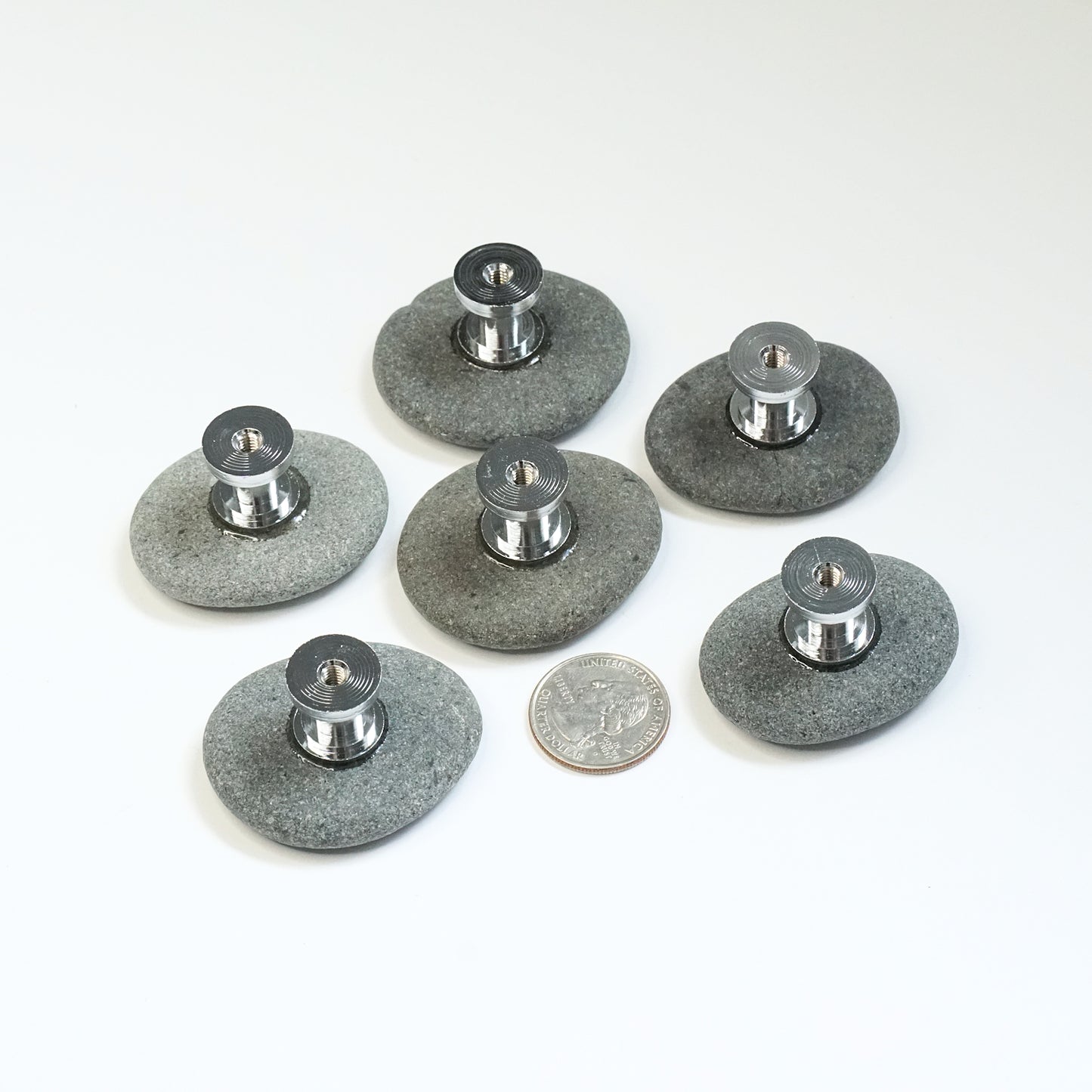 Natural Stone Cabinet Knobs - Set of 6 | Large Gray Pebbles
