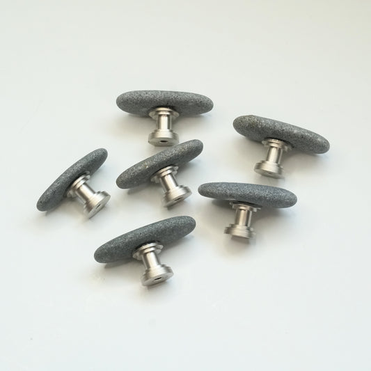 Natural Stone Cabinet Knobs - Set of 6 | Oval Gray Pebbles