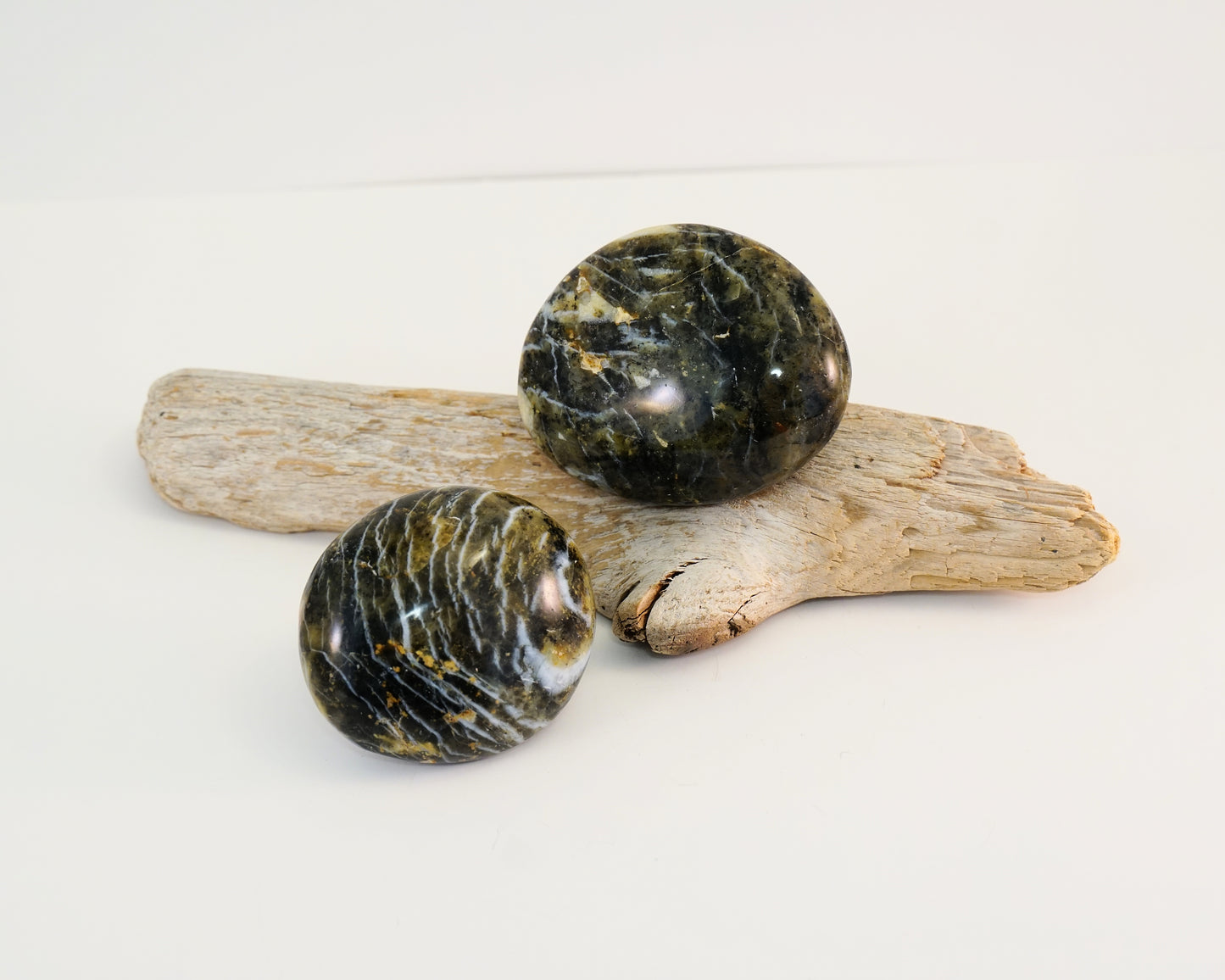 Curtain Rod Finial Pair - Green Dendritic Opal Polished Stones