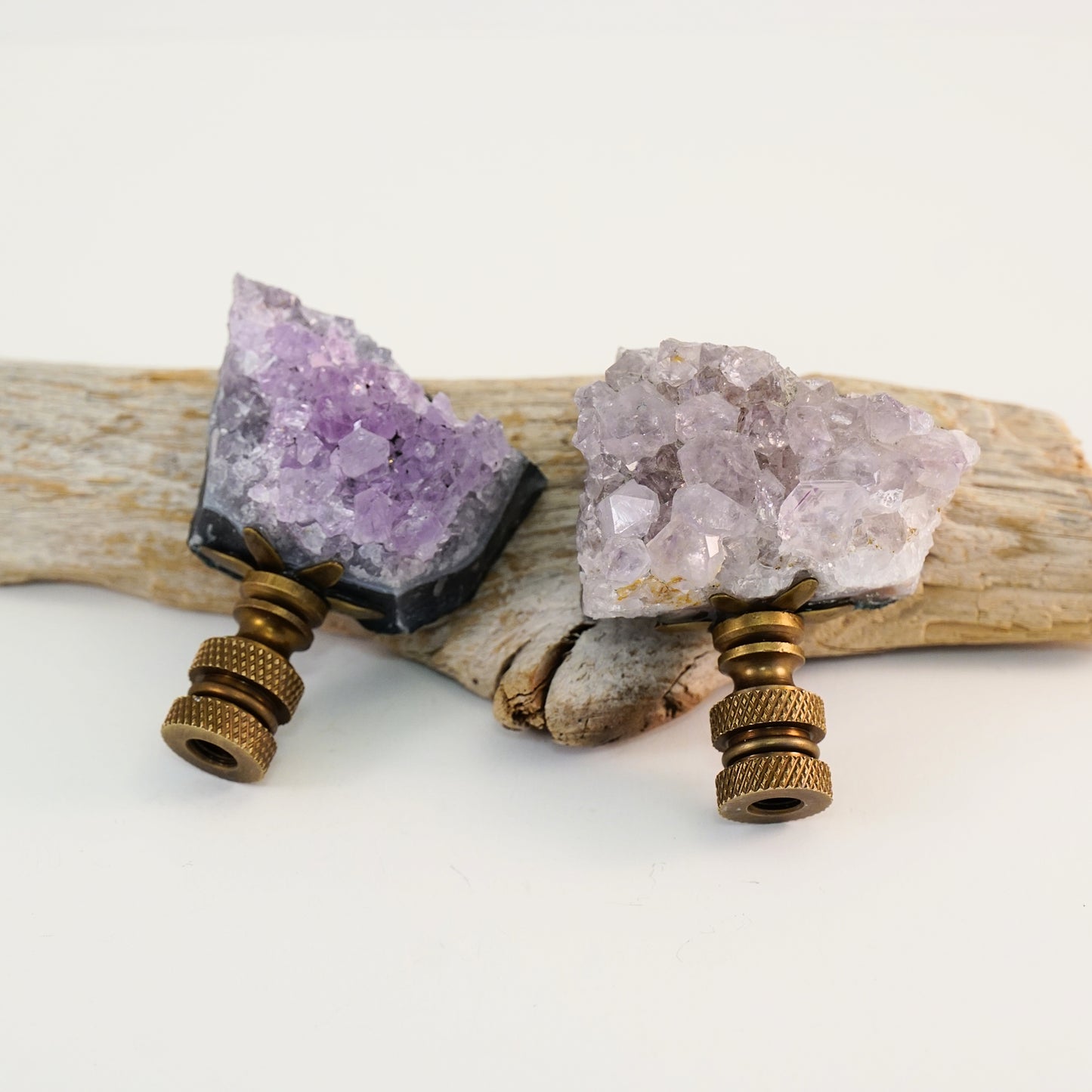 Lamp Harp Finial Set - Amethyst Geode Crystals