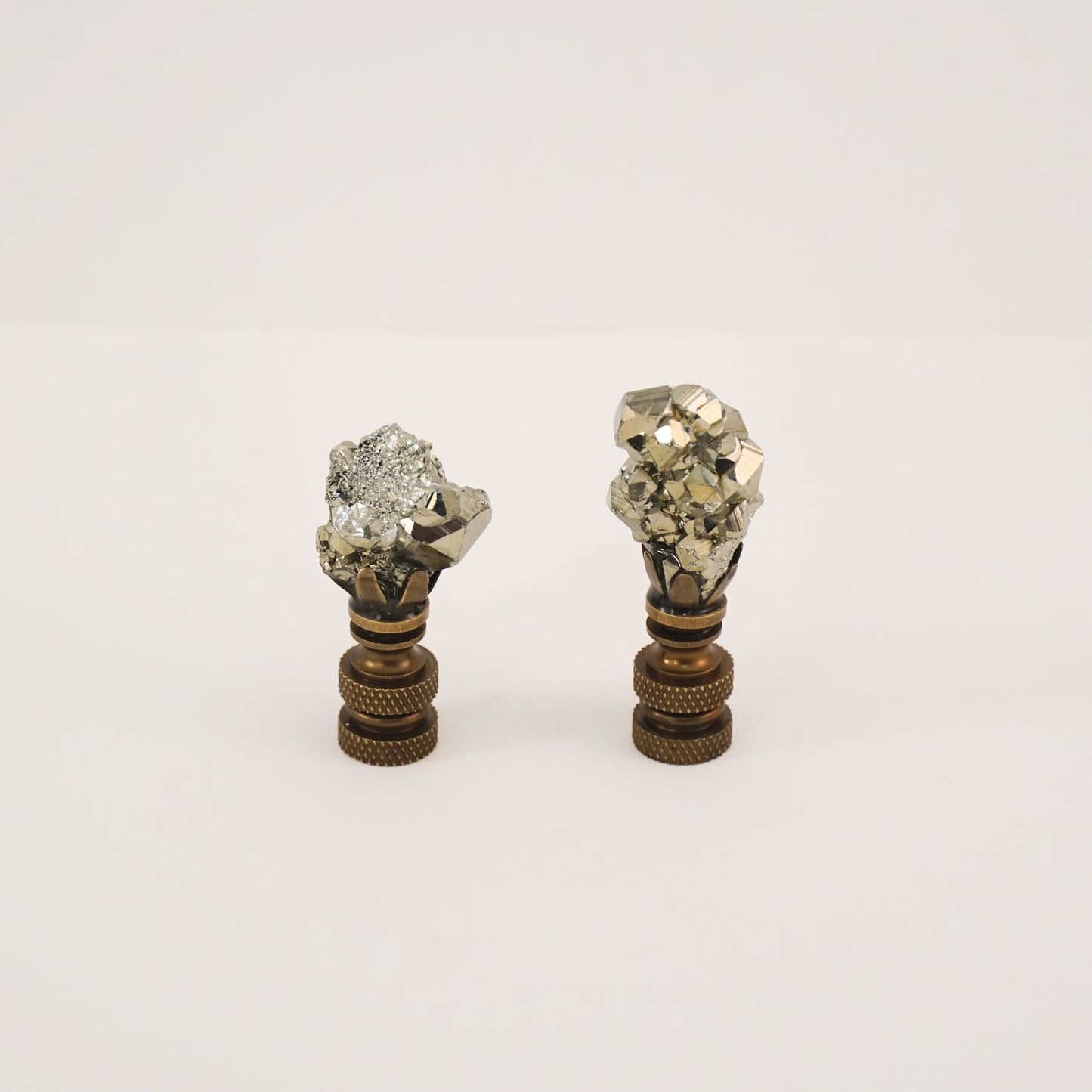 Pyrite Crystal Lamp Finial Pair - Antique Brass