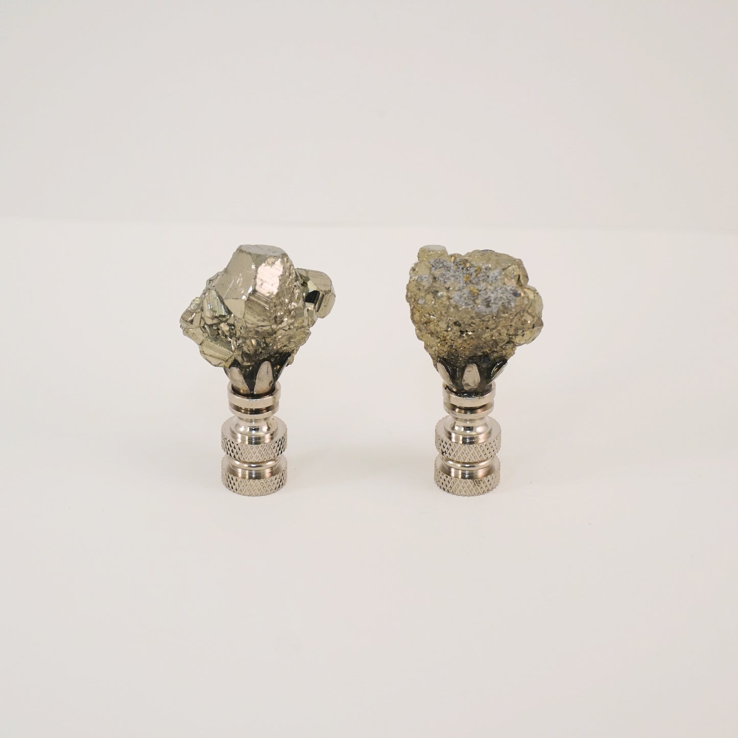 Pyrite Crystal Lamp Finial Pair - Chrome