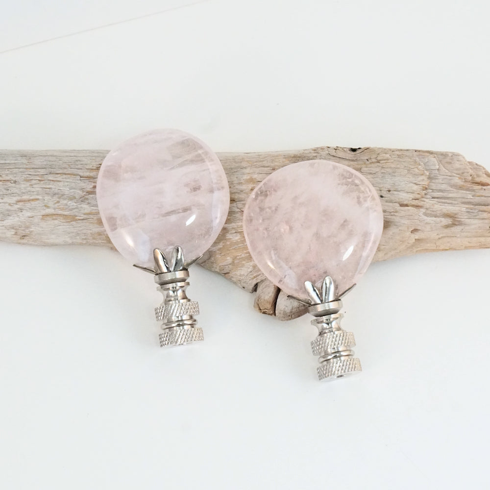 Rose Quartz Gemstone Curtain Rod Finial Pair