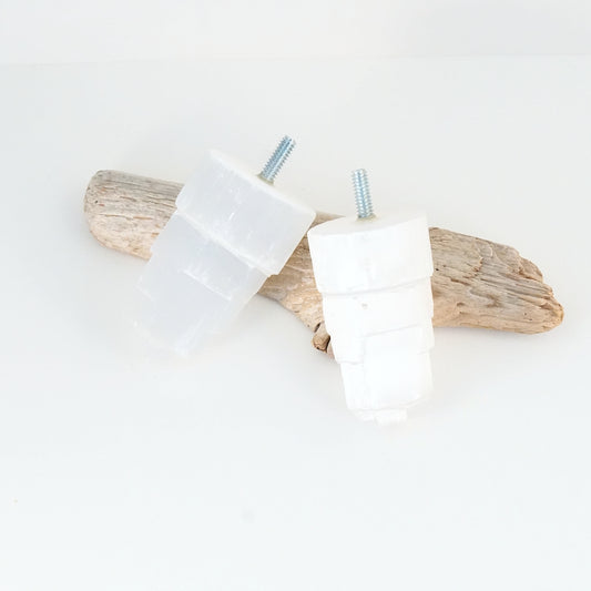 Curtain Rod Finial End Pair - Selenite Crystal Towers