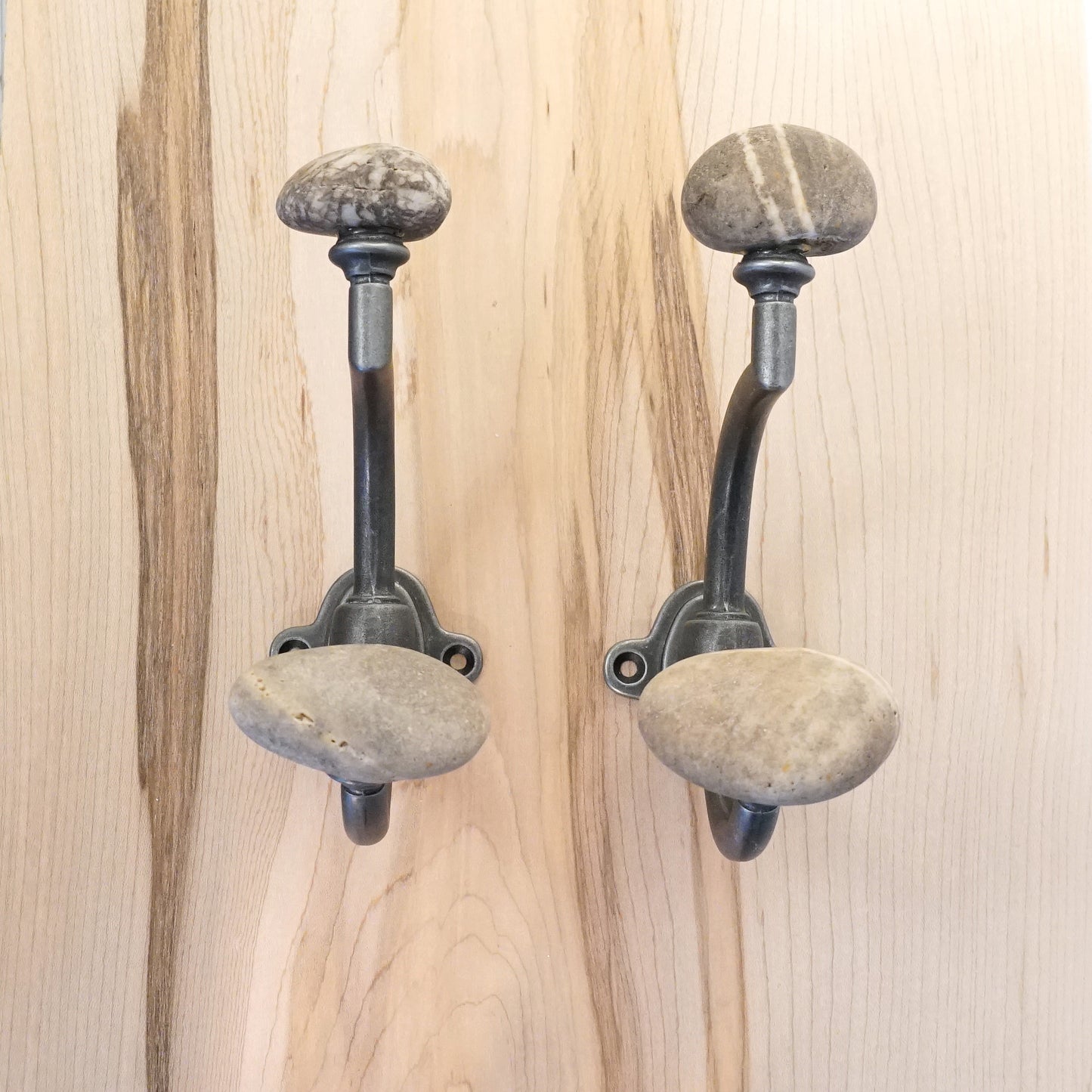 Wall Mount Robe Towel Hook Pair with Striped Wishing Rocks