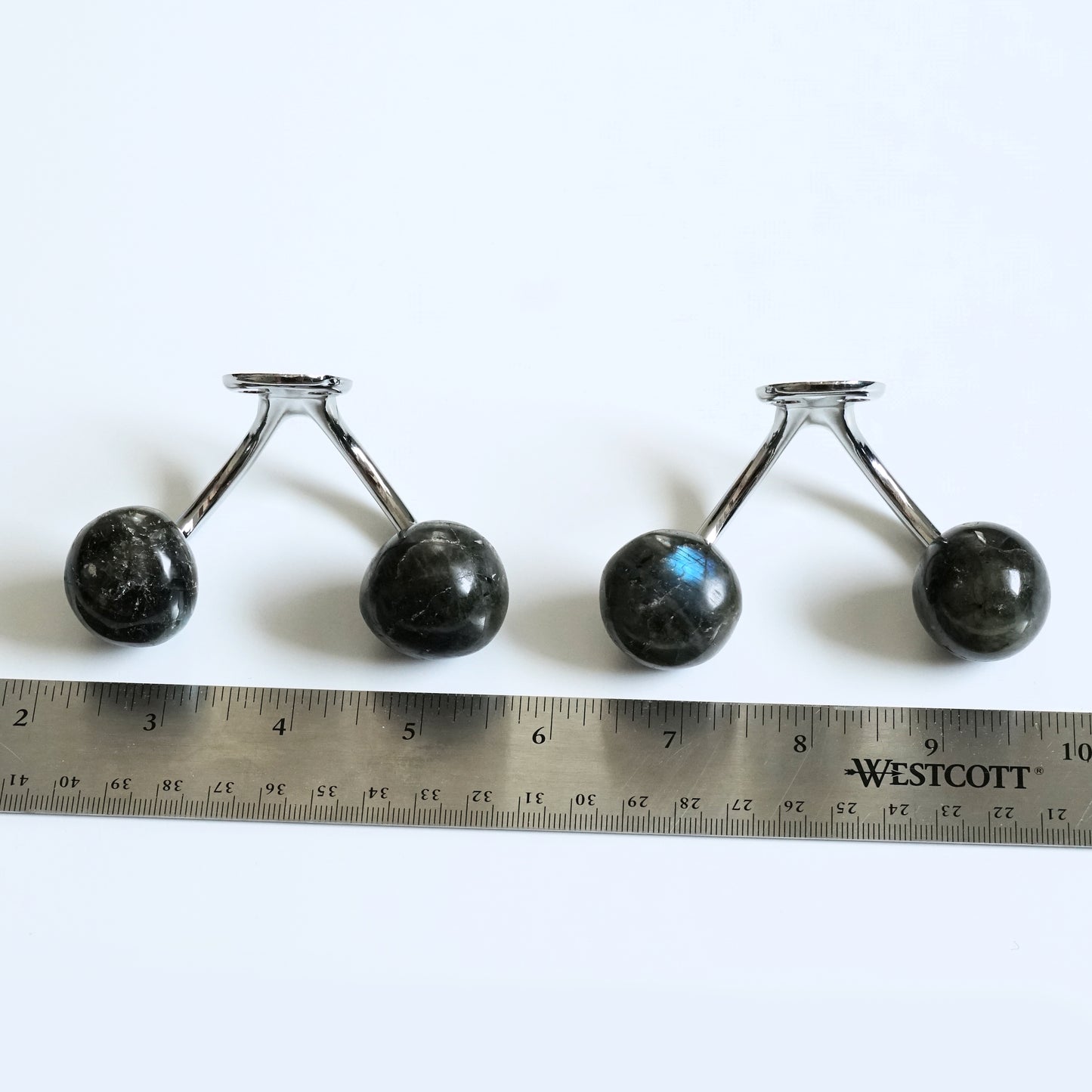 Double Robe Wall Hook Pair with Labradorite Gemstones