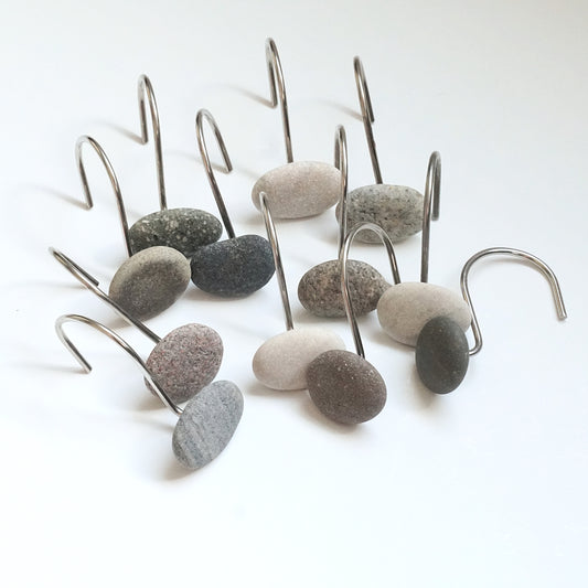 Beach Rock Stone Pebble Shower Curtain Hook Set - Ready to Ship