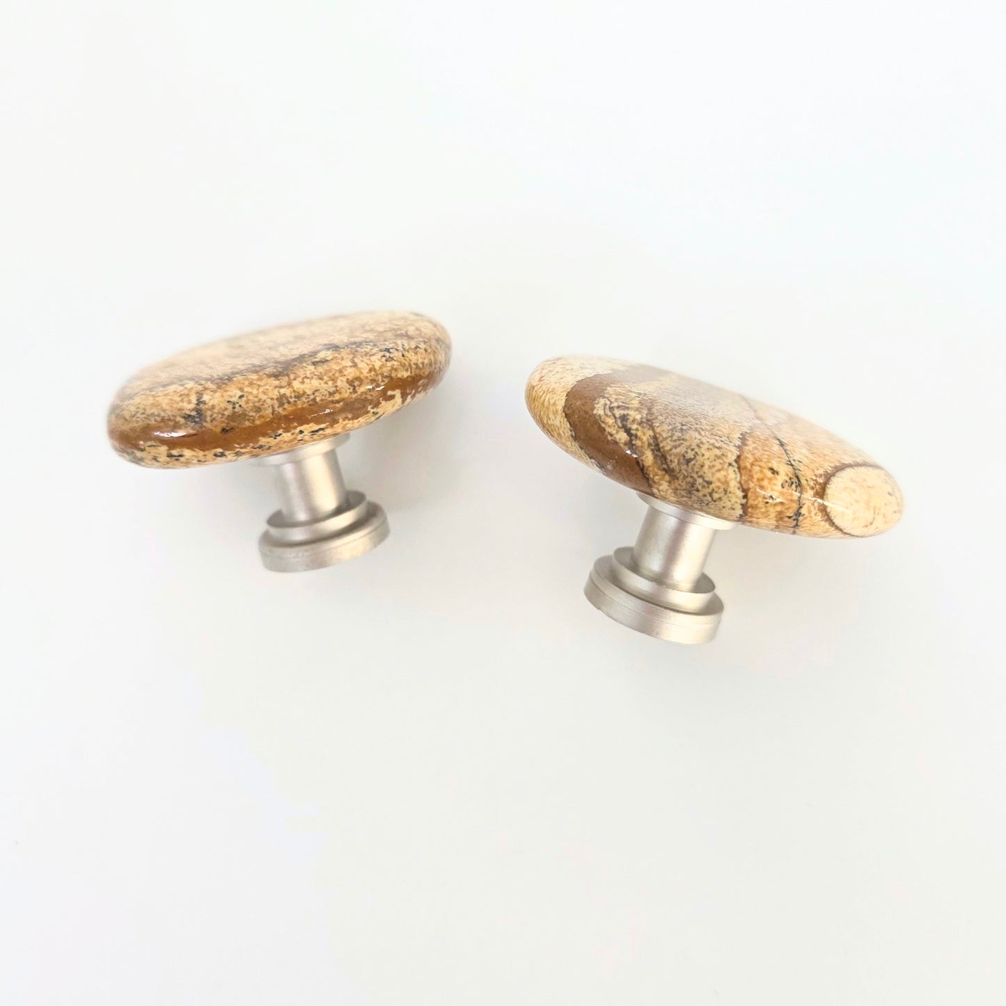Picture Jasper Semi-Precious Gemstone Knob Pair