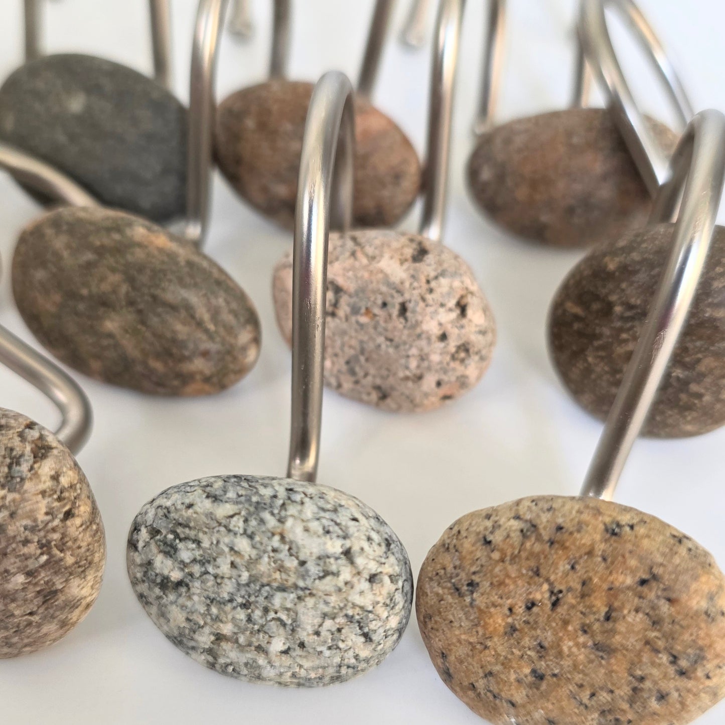 Beach Rock Stone Pebble Shower Curtain Hook Set - Ready to Ship
