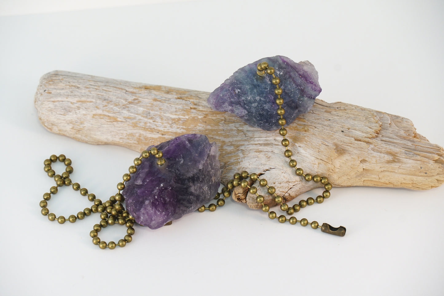 Rainbow Fluorite Crystal Light and Fan Pull Set Antique Brass Chain