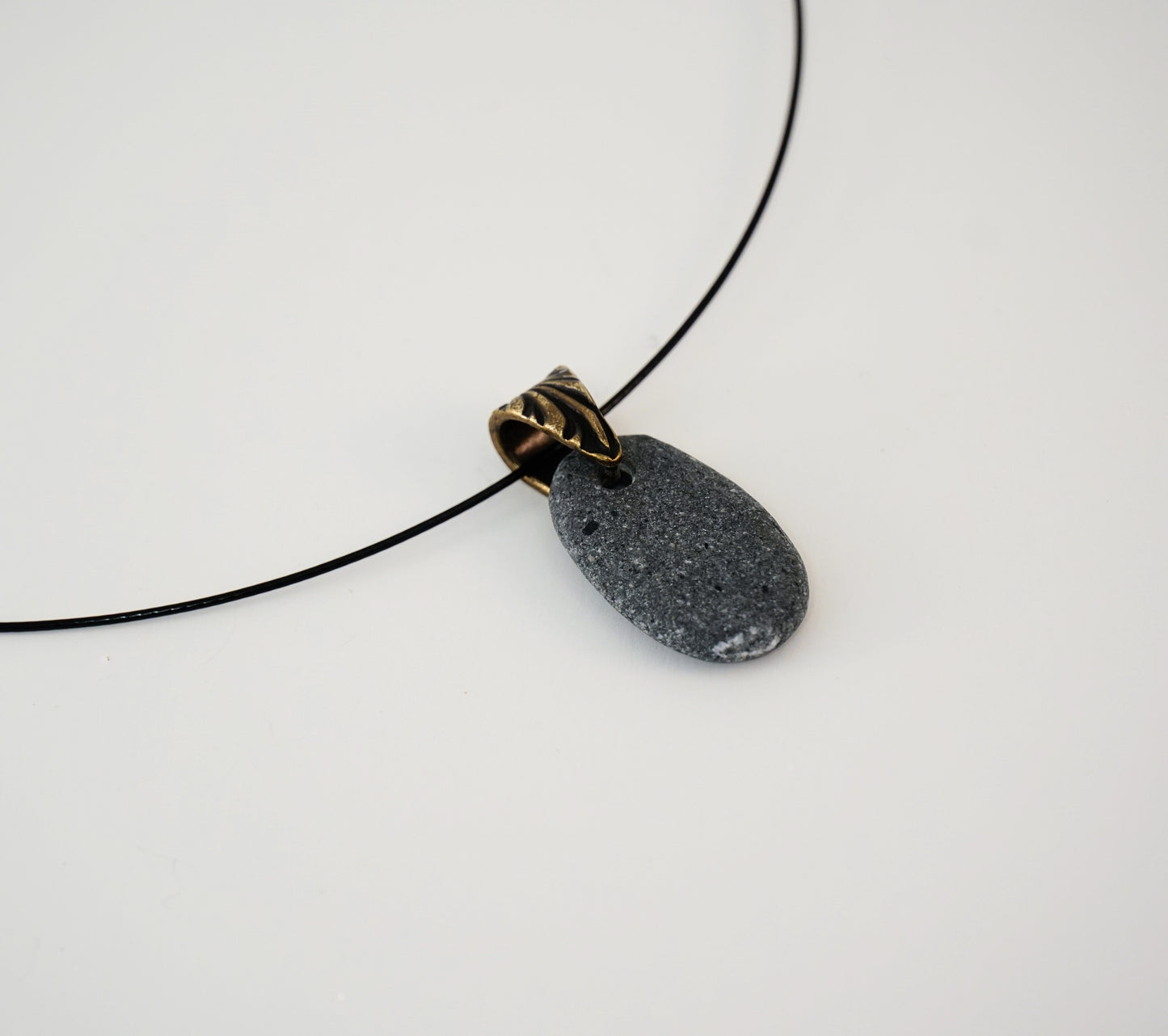 Beach Rock Necklace - Single Gray Stone with Oxidized Brass Bail