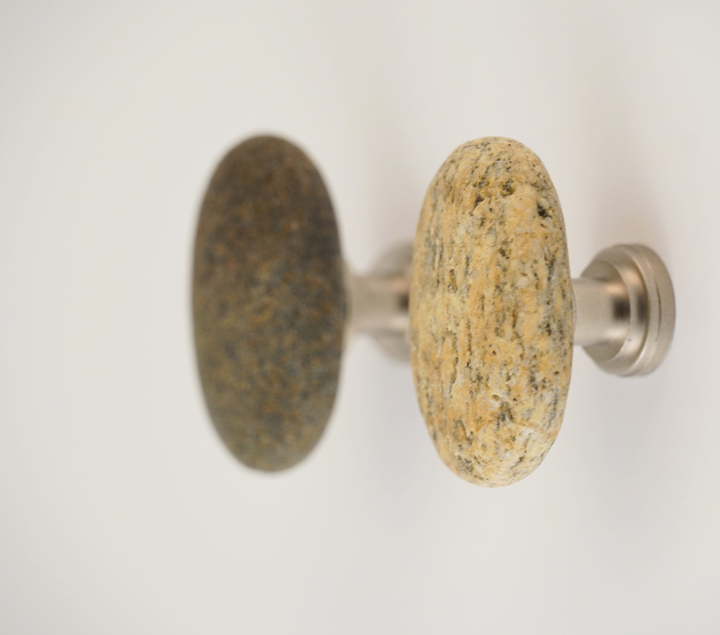 Beach Rock Cabinet Knobs - Set of 10 Tan Stones on Satin Nickel Stems